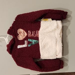 One Step Up Burgundy & Vanilla 'Love' Sherpa Kid's Hoodie